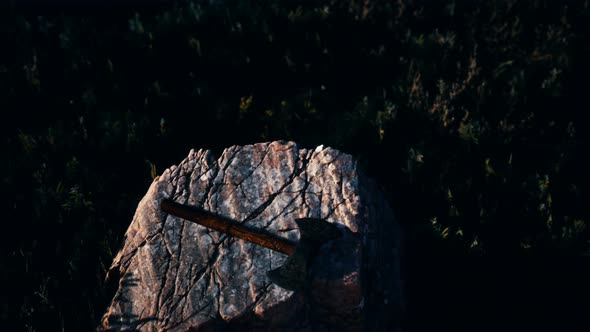 War Ax for Viking on the Rock at Sunset