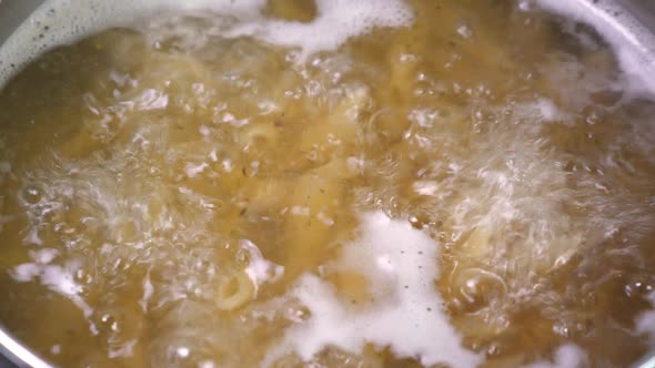 Boiling Pasta in Pan, Cooking Macaroni