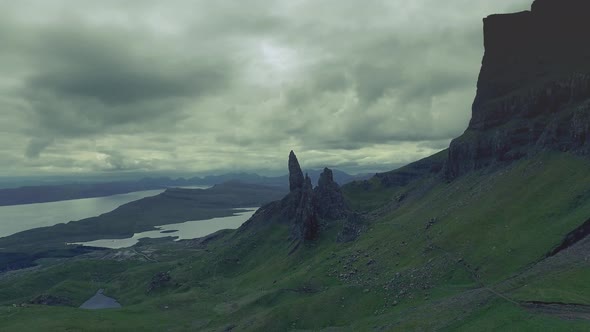 Cloudy weather in the mountains Old Man of Storr, Scotland, Europe