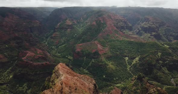 Drone shot over Waimea Canyon, Kauai