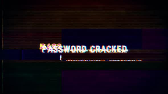 Password Cracked text with glitch retro effect