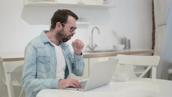 Sick Beard Young Man Coughing in Office