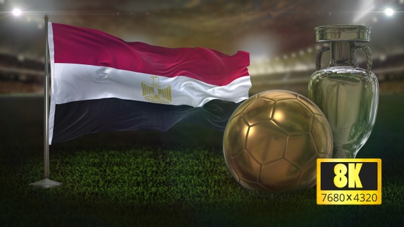 8K Egypt Flag with Football And Cup Background Loop