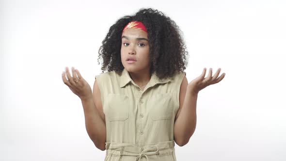 Unsure Africanamerican Curlyhaired Girl Cant Answer Question Look Troubled and Bothered As Havent