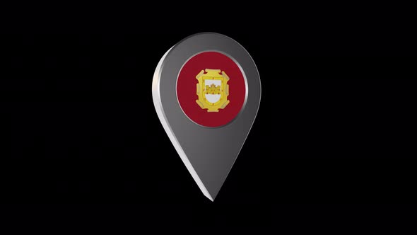 3d Animation Map Navigation Pointer With Flag Of La Serena (Chile) With Alpha Channel - 4K