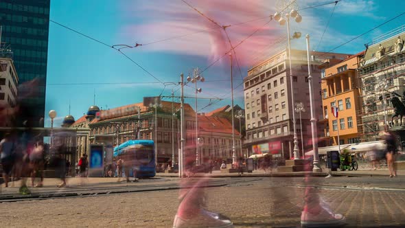 Time Lapse of Busy City Center of Zagreb, Croatia