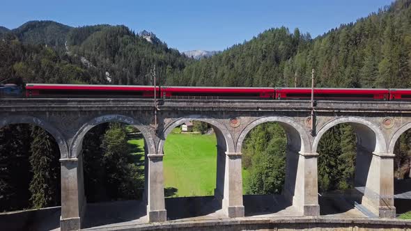 Aerial of Train on Viaduct in Semmering Railway, Austria