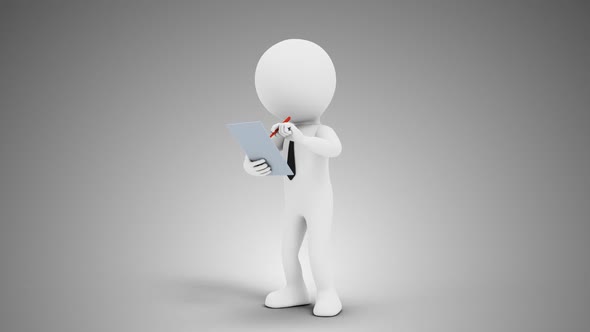 3D Man Making Notes Loop With Alpha alt
