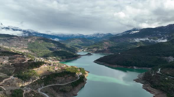 Mountain river high in the mountains Aerial View 4 K