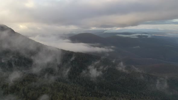 Fog and Mist above Mt Wellington (Kunanyi), Hobart, Tasmania Aerial Drone 4K