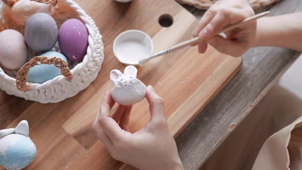 Happy Easter Handcraft Woman Painting Easter Bunny Made From Cold Porcelain Stand for Easter Eggs