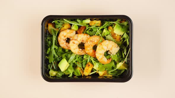 Salad with Shrimp and Arugula Closeup