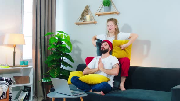 Modern Living Room Couple Have a Fun Time Together