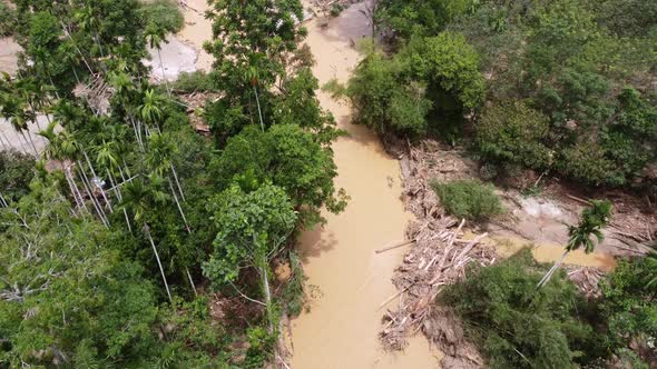 Aerial view after flash flood scene