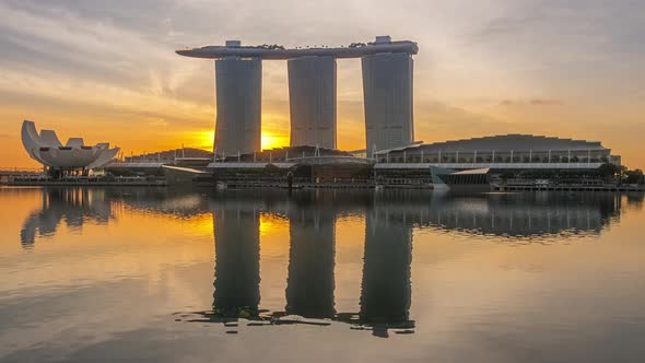 Dawn in Singapore on the Background of Marina Bay Sands Hotel