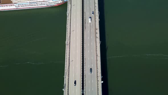 a Large Automobile Bridge Over the River From a Bird'seye View