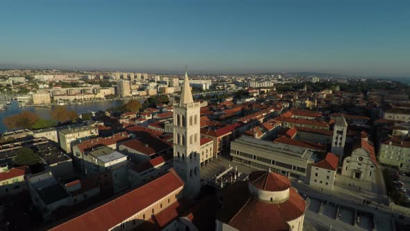 Aerial view of Zadars buildings in the evening