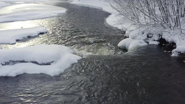 The Water Streaming on the River in the Forest