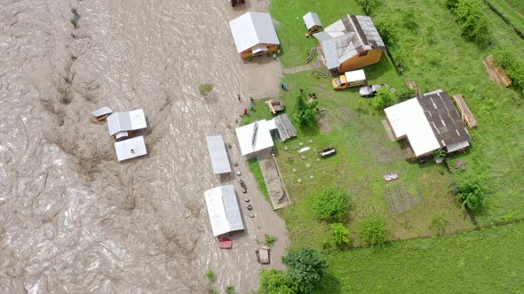 Aerial View of a Flood and Flooded Houses