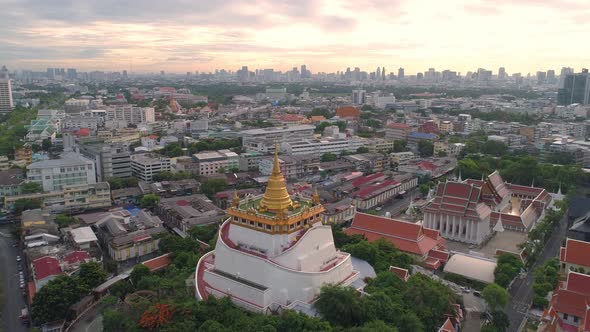 4K Aerial view of Wat Saket in Bangkok - Temple of the Golden Mountain