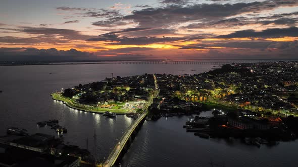 Sunset sky over downtown Manaus Brazil. Cityscape tourism landmark.