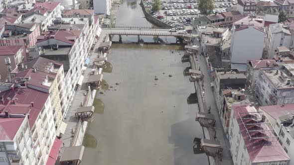 Trabzon River And Bridges Aerial View