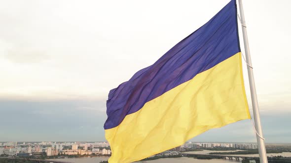 Kyiv - National Flag of Ukraine By Day. Aerial View. Kiev