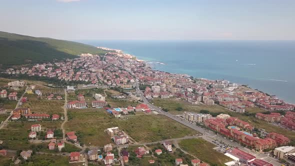 Aerial View of Sunny Beach City That is Located on Black Sea Shore
