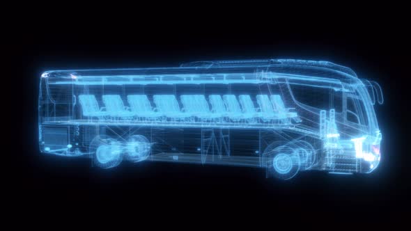 3d Scanning Of Travel Buss Hud Hologram 4k