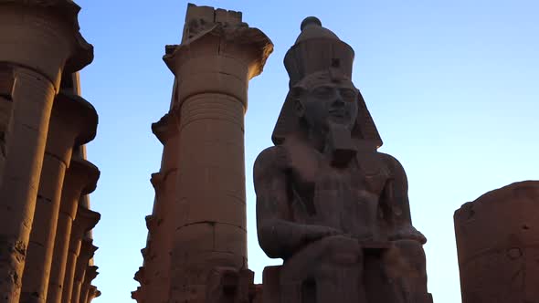 Statues In The Luxor Temple In The Evening