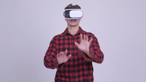 Hipster Man Using Virtual Reality Headset
