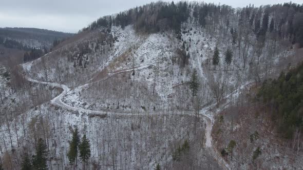 Landscape with Winding Road Through Mountain Aerial View