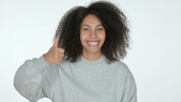 African Woman with Thumbs Up, White Background 