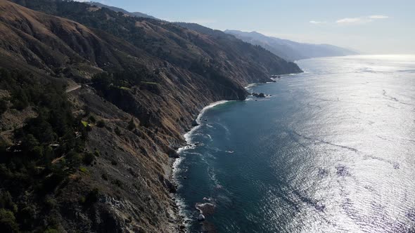 Aerial of the rugged coastline in California