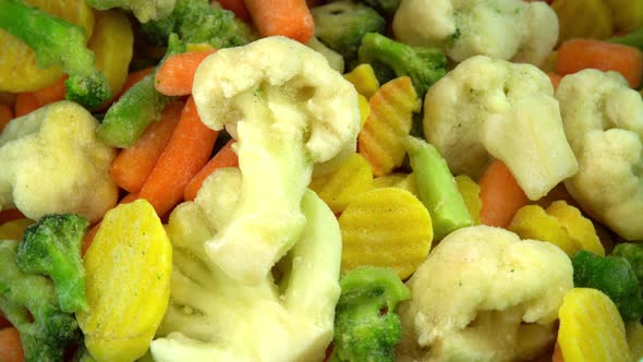 Fresh Frozen Vegetables Falling on Rotating Background Healthy Food or Diet Food for Vegetarians and