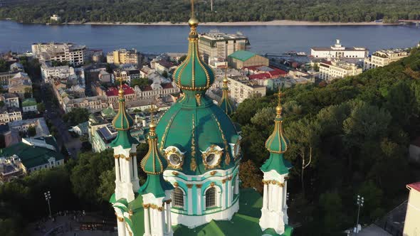  Aerial View Shot of St. Andrew's Church Kyiv, Ukraine. 