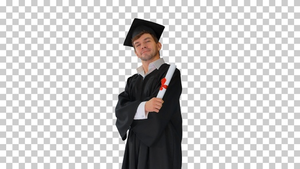 Proud male student in graduation gown, Alpha Channel