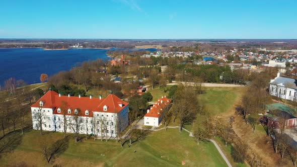 Aerial Shot of Birzai Castle, Birzai City Panorama 4K UHD Resolution