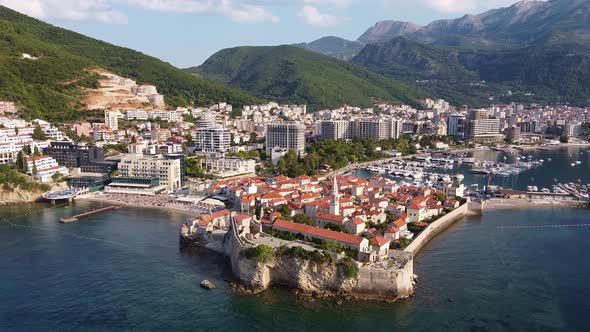 View From the Drone on the Old and New Part of the Coastal City