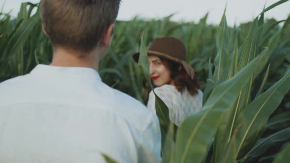 Beautiful Couple in the Corn Field