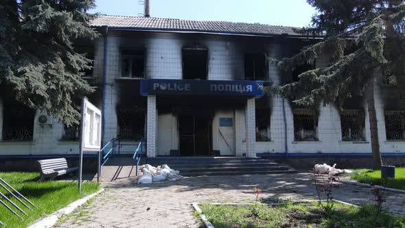 War in Ukraine  Burned Police Station in Borodyanka