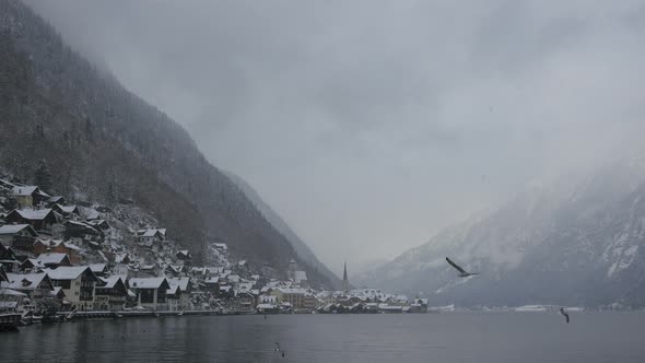 Winter landscape at Hallstatt Lake, Austria