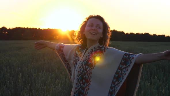 Emotional Lifestyle. Freedom And Happiness. Woman At Sunset