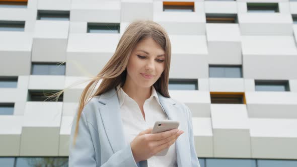 Business Woman Using Smartphone Texting Female Executive Checking Emails