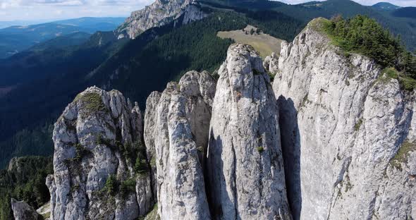 Close Up View Of The Lonely Rock Jagged Cliffs At Piatra Singuratica