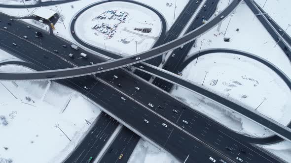 Freeway Intersection Snow-Covered in Winter