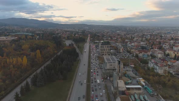 Panoramic View of Rush Hour at the Entrance of Sofia, Bulgaria