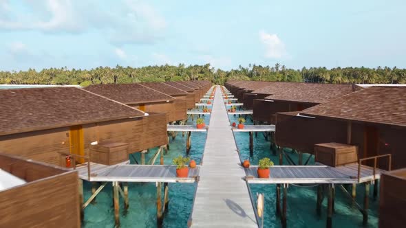 Aerial views Water bungalows on Exotic resort, Meeru Island - Maldives