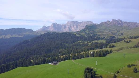 Aerial travel drone view of South Tyrol, Italy and the Dolomites mountains.