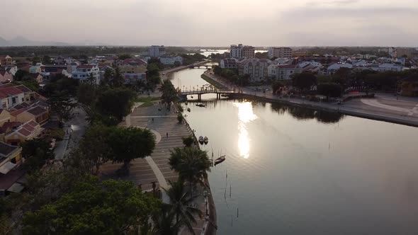 Aerial: The Thu Bon River in Hoi An During a Dramatic Peaceful Day.